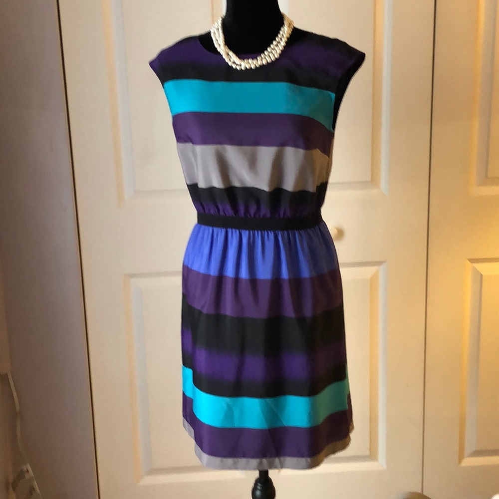 Ann Taylor Loft Purple Multi Stripe Dress Size S